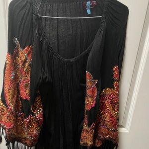 Embroidered Black Boho Top